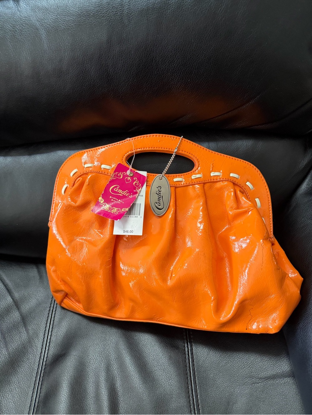 Candie's Bright Orange Patent Cutout Handle Clutch